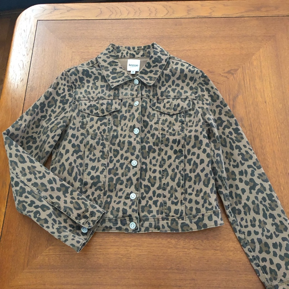 kenzie Brown Leopard-Print Denim Jacket